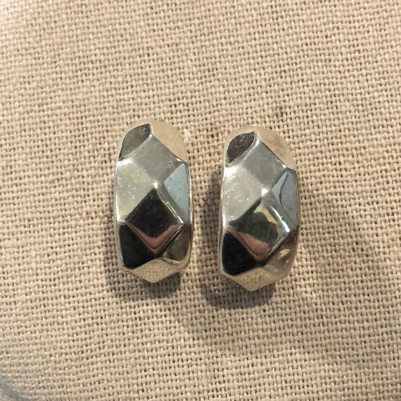 Art Deco Sterling Silver Modern Faceted 925 Hoops with Post Backs Earrings - Picture 1 of 7